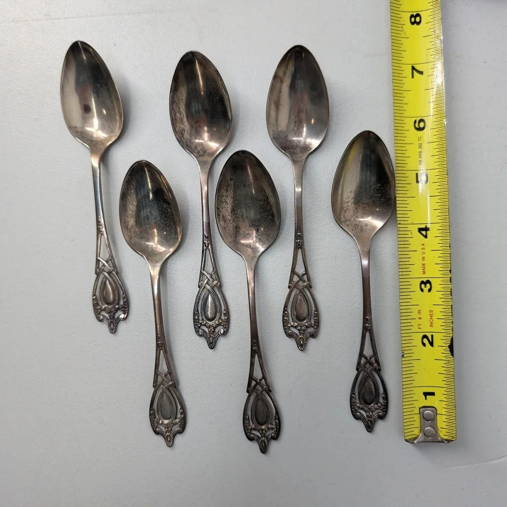 Monticello Lunt Sterling Silver 5 O'clock Spoons Set of 6 Art Nouveau No Mono